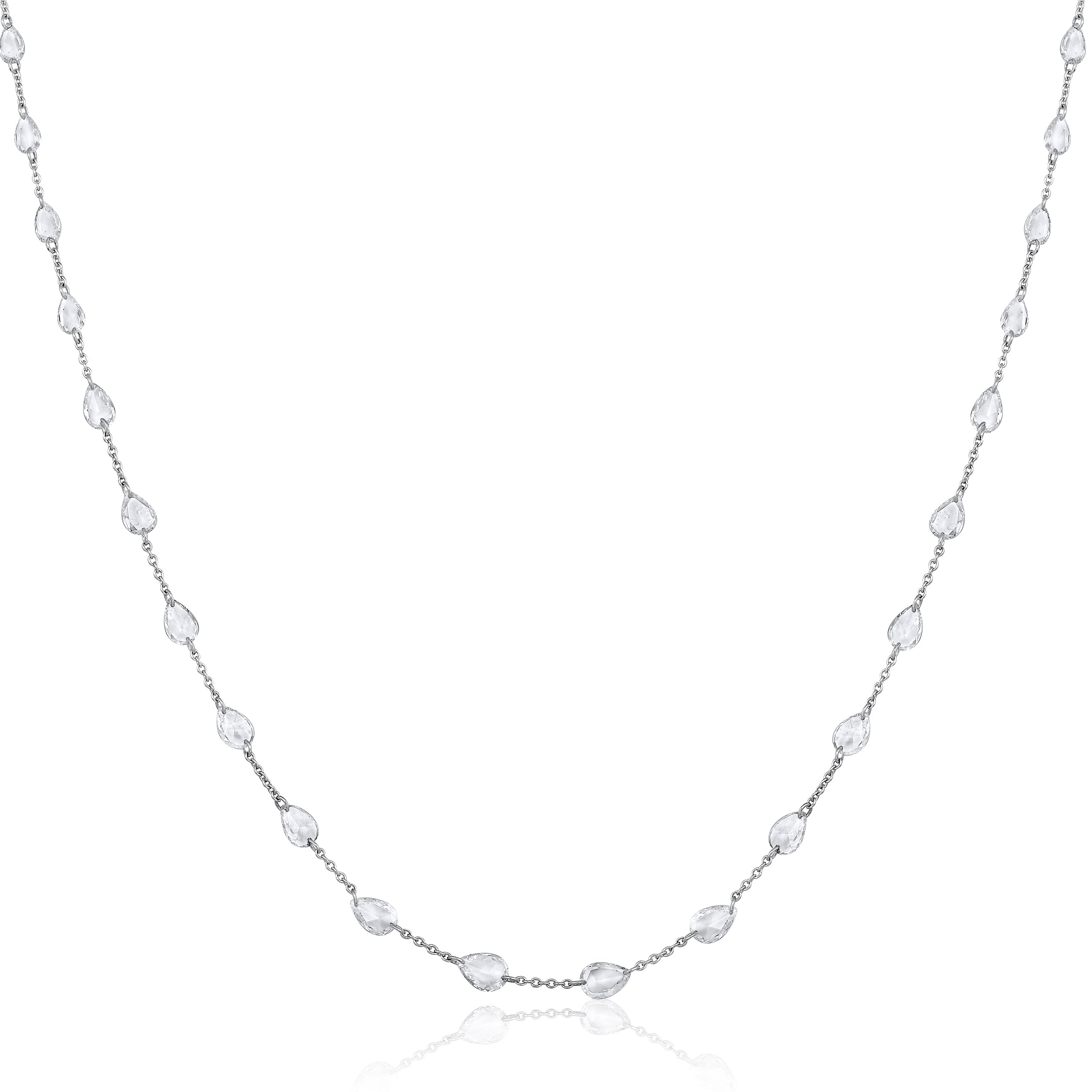 Certified 18K Gold 3.5ct Natural Diamond E-VVS Rose-Cut Pear Tennis White Necklace