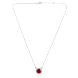 Certified 14K Gold 5.6ct Natural Diamond w/ Simulated Ruby Round Solitaire Halo White Necklace