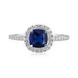 Certified 10K Gold 1.2ct Natural Diamond w/ Simulated Sapphire Cushion White Ring
