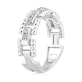 Certified 14K Gold 0.2ct Natural Diamond F-I1 Designer Chain Link Cuban Band White Ring