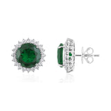 Certified 14K Gold 6.5ct Natural Diamond w/ Simulated Emerald Sunflower Stud White Earrings