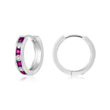 Certified 14K Gold 0.5ct Natural Diamond w/ Simulated Ruby Bezel Hoop White Earrings