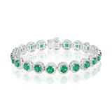 Certified 14K Gold 10.6ct Natural Diamond w/ Simulated Green Emerald Round Tennis White Bracelet