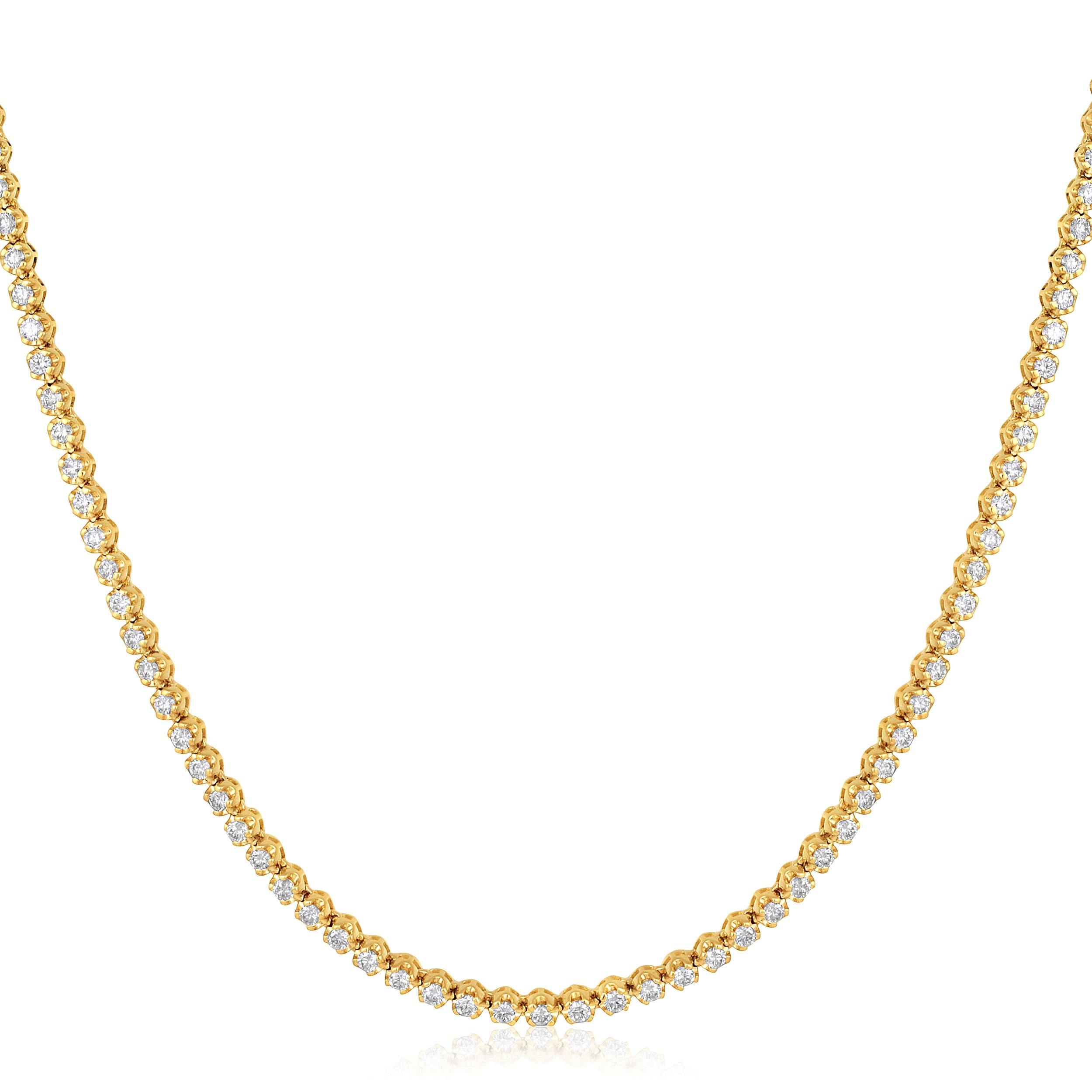 14K Gold 3ct Natural Diamond F-SI 2.9mm Buttercup Tiger Prong Tennis Necklace