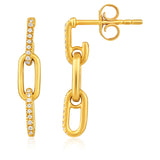 Certified 14K Gold 0.1ct Natural Diamond E-SI Paperclip Link Drop Yellow Earrings