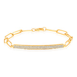 Certified 14K Gold 0.6ct Natural Diamond E-SI Paperclip Link Bar Yellow Bracelet
