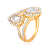 Certified 18K Gold 2.7ct Lab Created Diamond D-VVS Rose-Cut 2 Pear Twist Yellow Ring