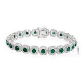 Certified 14K Gold 7.7ct Natural Emerald w/ Natural Diamond F-I1 Cushion Tennis White Bracelet