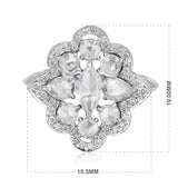 Certified 18K Gold 1.1ct Rose-Cut Natural Diamond F-VVS Multi Shape Flower White Ring