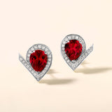 Certified 14K Gold 4.5ct Natural Diamond w/ Simulated Ruby V Pear Stud White Earrings