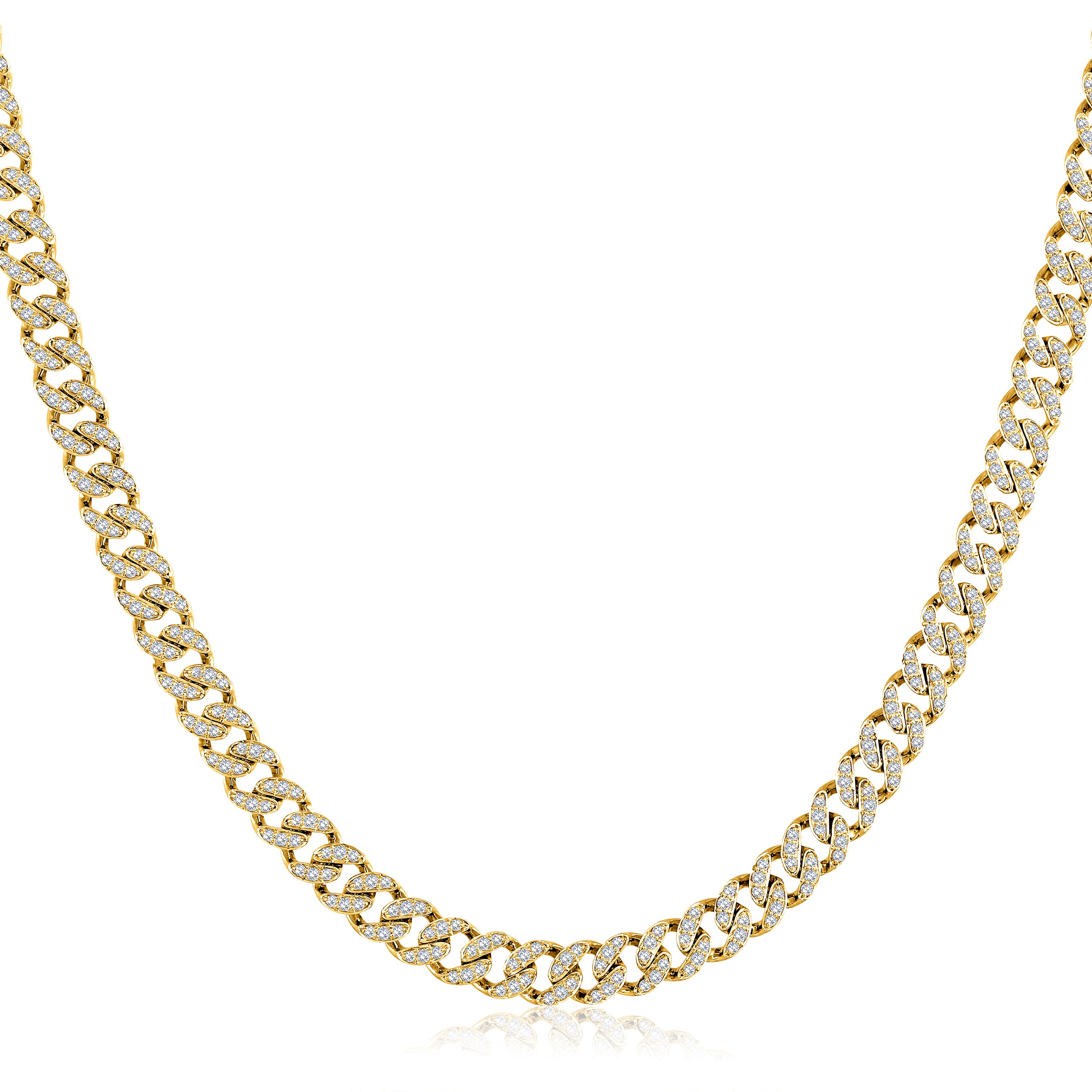 Certified 10K Gold 3ct Natural Diamond F-I1 5.3mm Cuban Chain Link Yellow Necklace