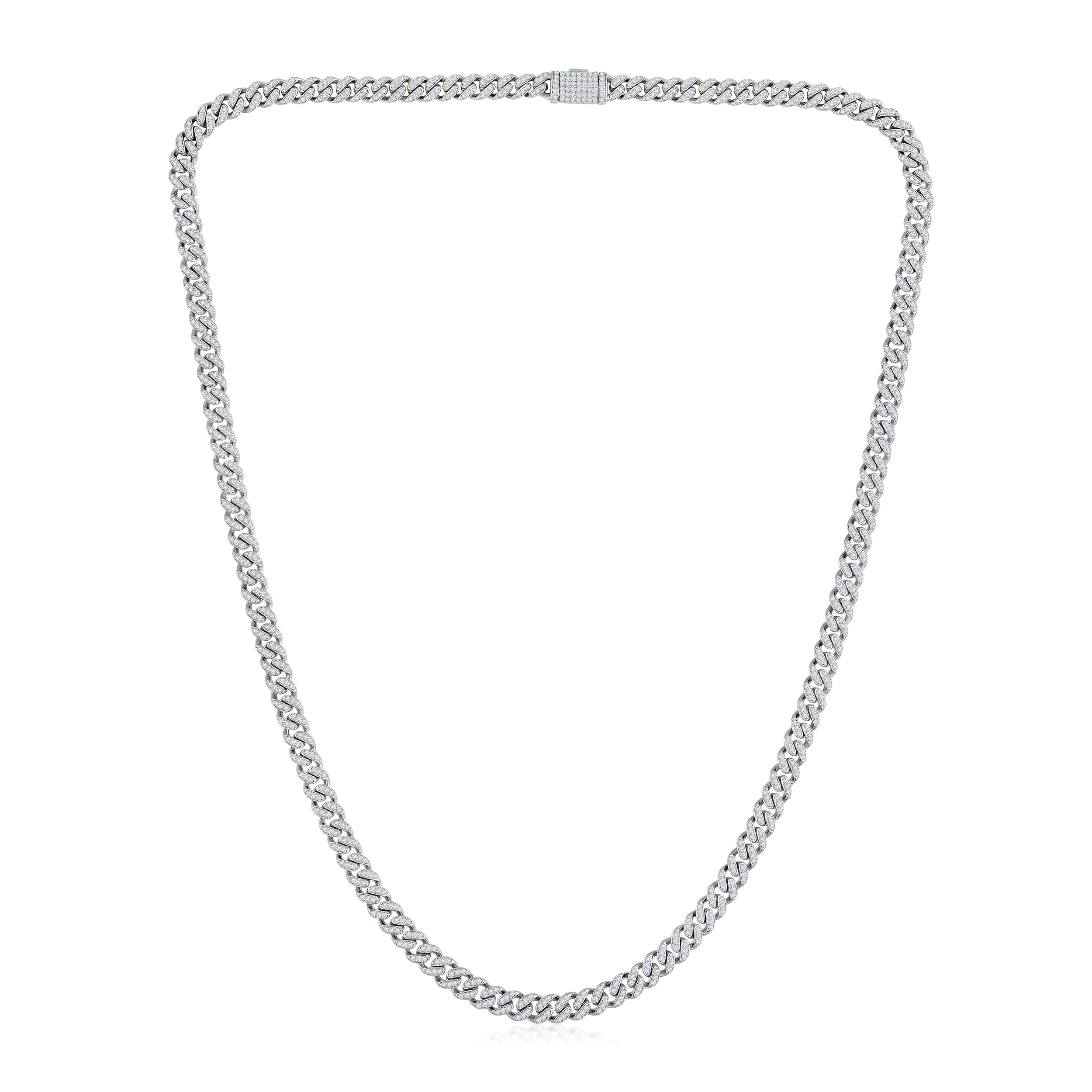 Certified 10K Gold 1.8ct Natural Diamond F-I1 4.2mm Cuban Chain Link White Necklace