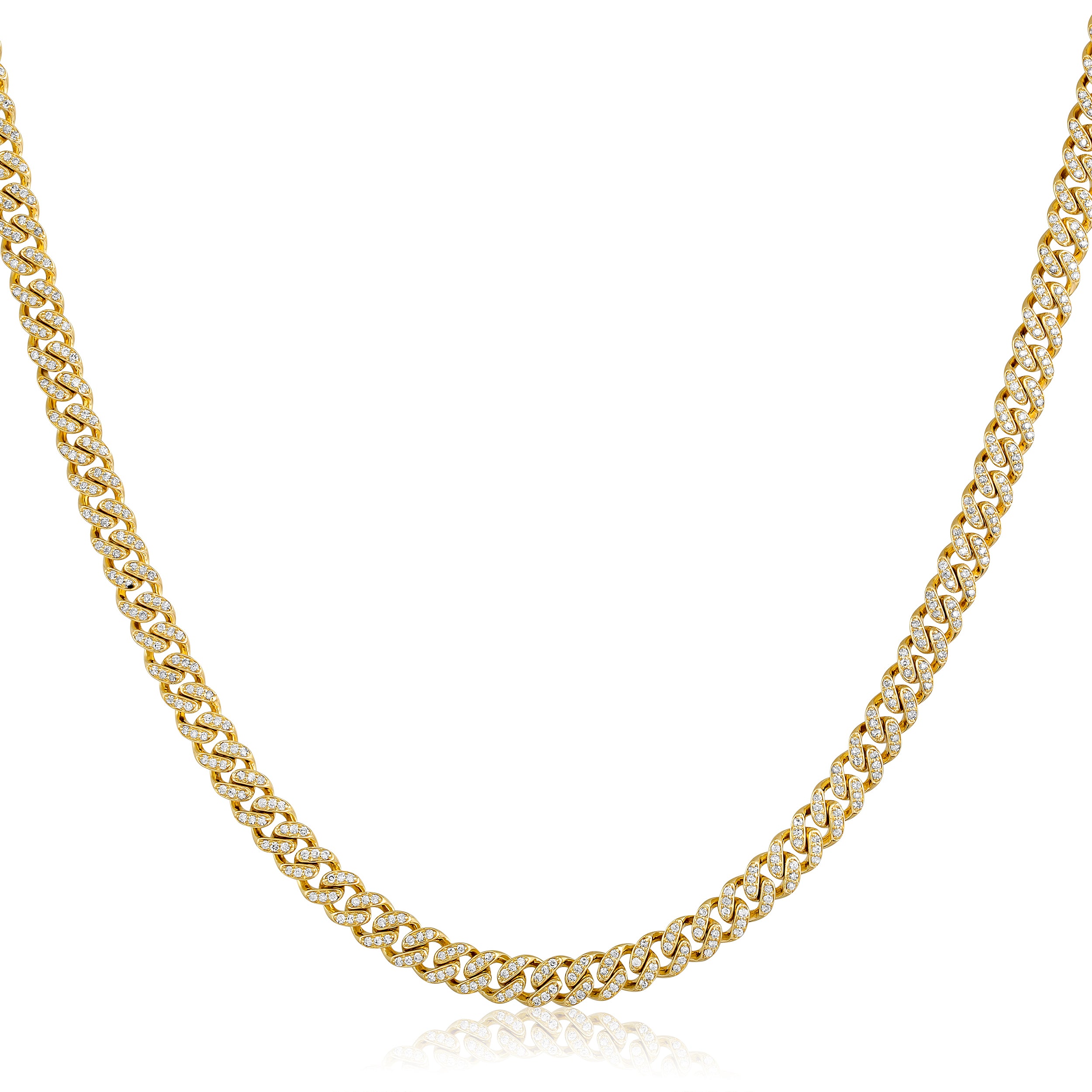 Certified 10K Gold 1.8ct Natural Diamond F-I1 4.2mm Cuban Chain Link Yellow Necklace