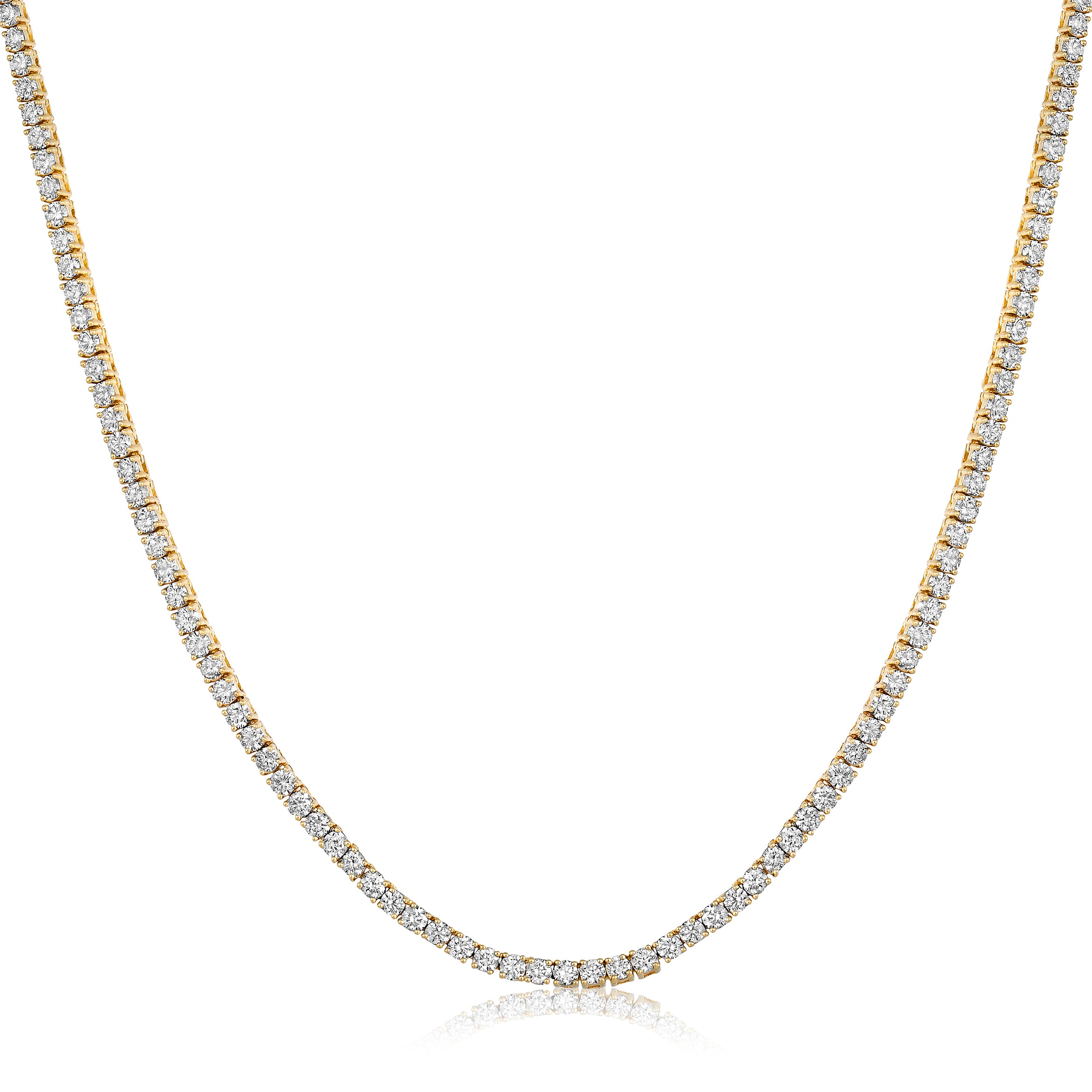 Certified 14K Gold 5ct Natural Diamond F-VS 2.1mm 4 Prong Tennis Wedding Yellow Necklace