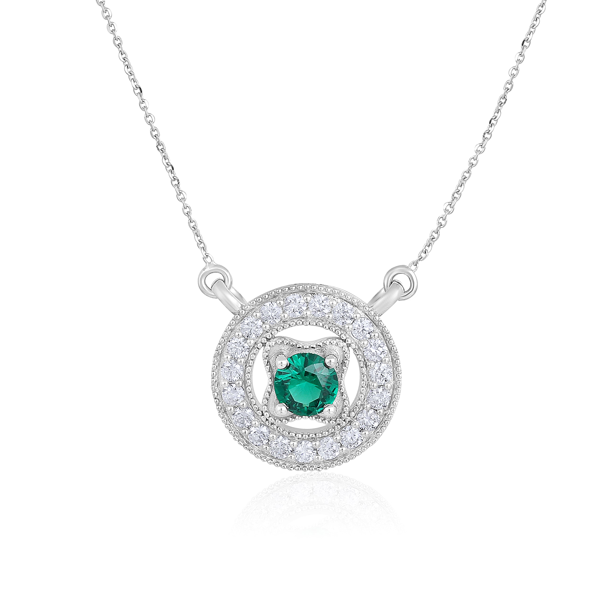 Certified 14K Gold 1.5ct Natural Diamond w/ Simulated Emerald Round Halo Frame White Necklace