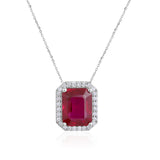 Certified 14K Gold 5.3ct Natural Diamond w/ Simulated Ruby Emerald Solitaire Halo White Necklace