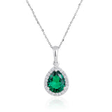 Certified 14K Gold 1.55ct Natural Diamond w Simulated Emerald Pear Halo White Necklace