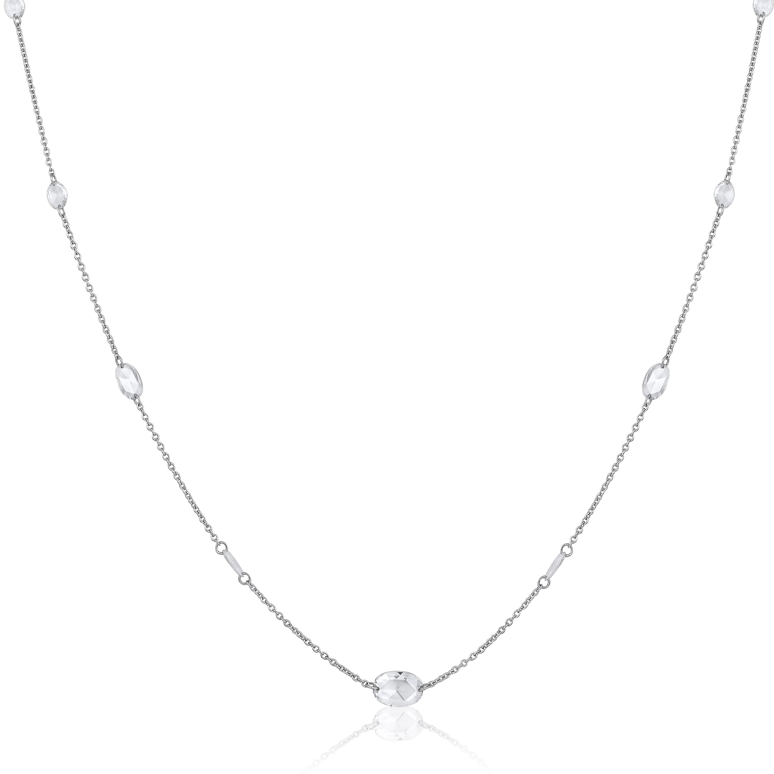 Certified 18K Gold 1.7ct Natural Diamond E-VVS Rose-Cut Oval Tennis White Necklace