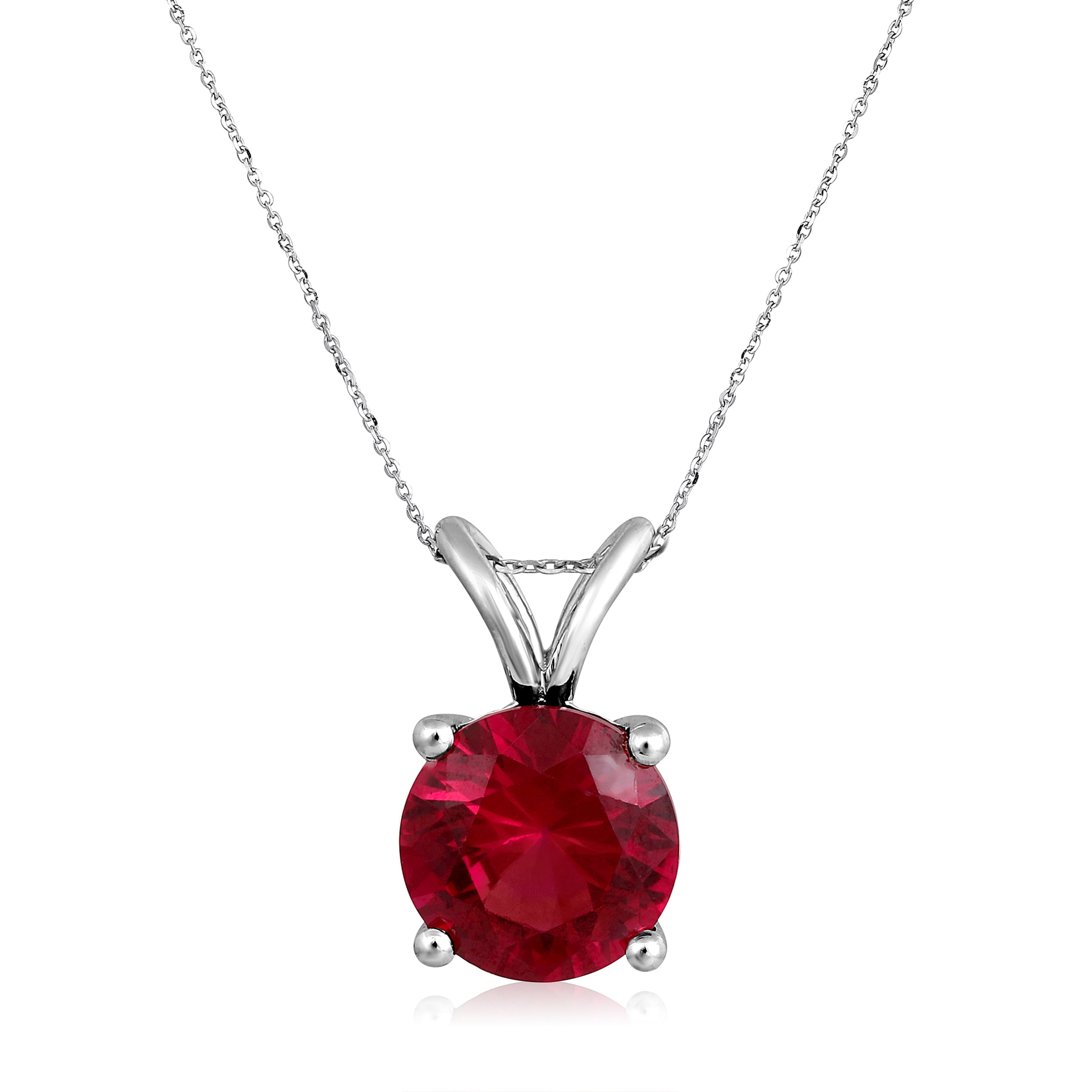 Certified 14K Gold 4.24ct Simulated Ruby Round Solitaire Wedding White Necklace