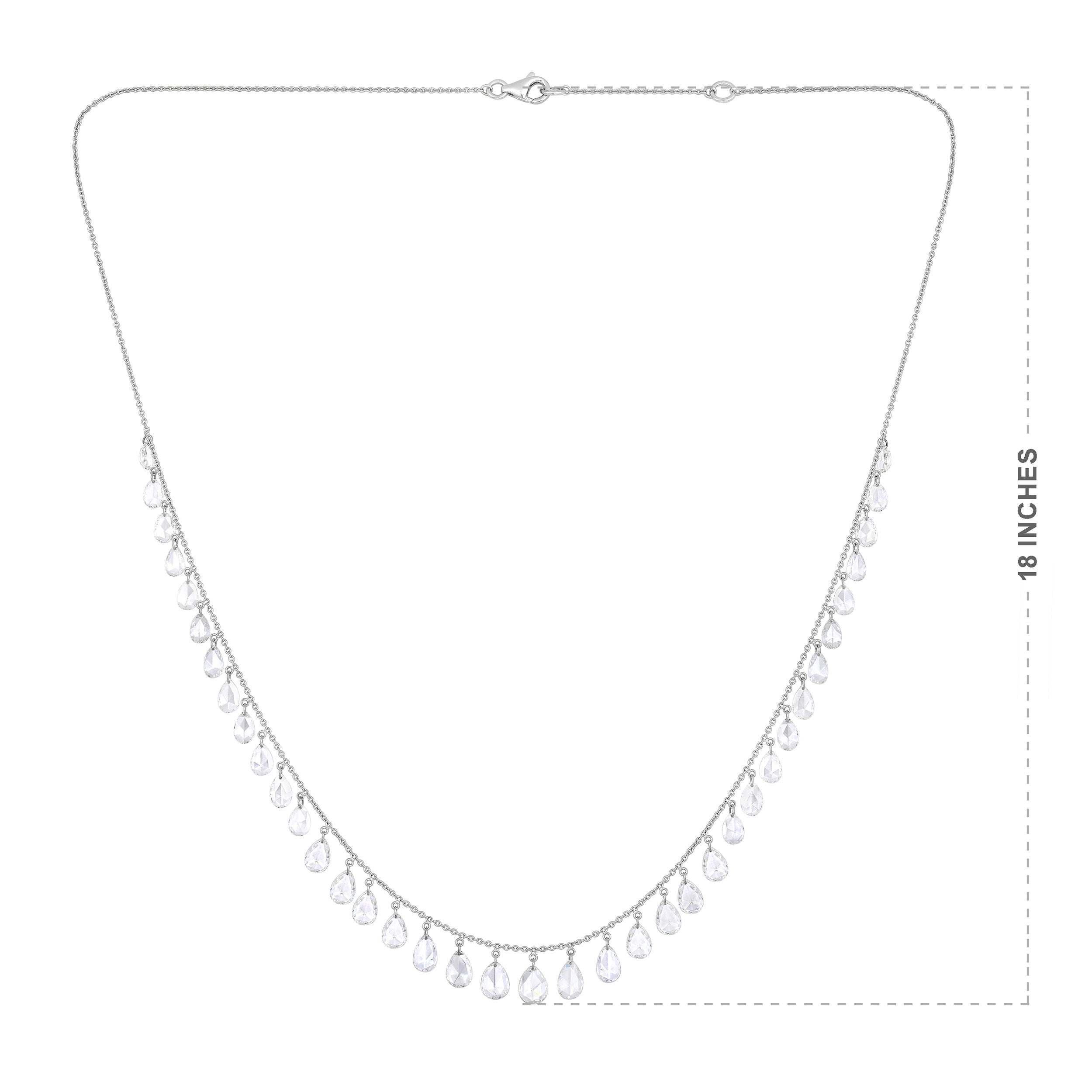Certified 18K Gold 6ct Natural Diamond E-VVS Rose-Cut Pear Dangle Fringe White Necklace