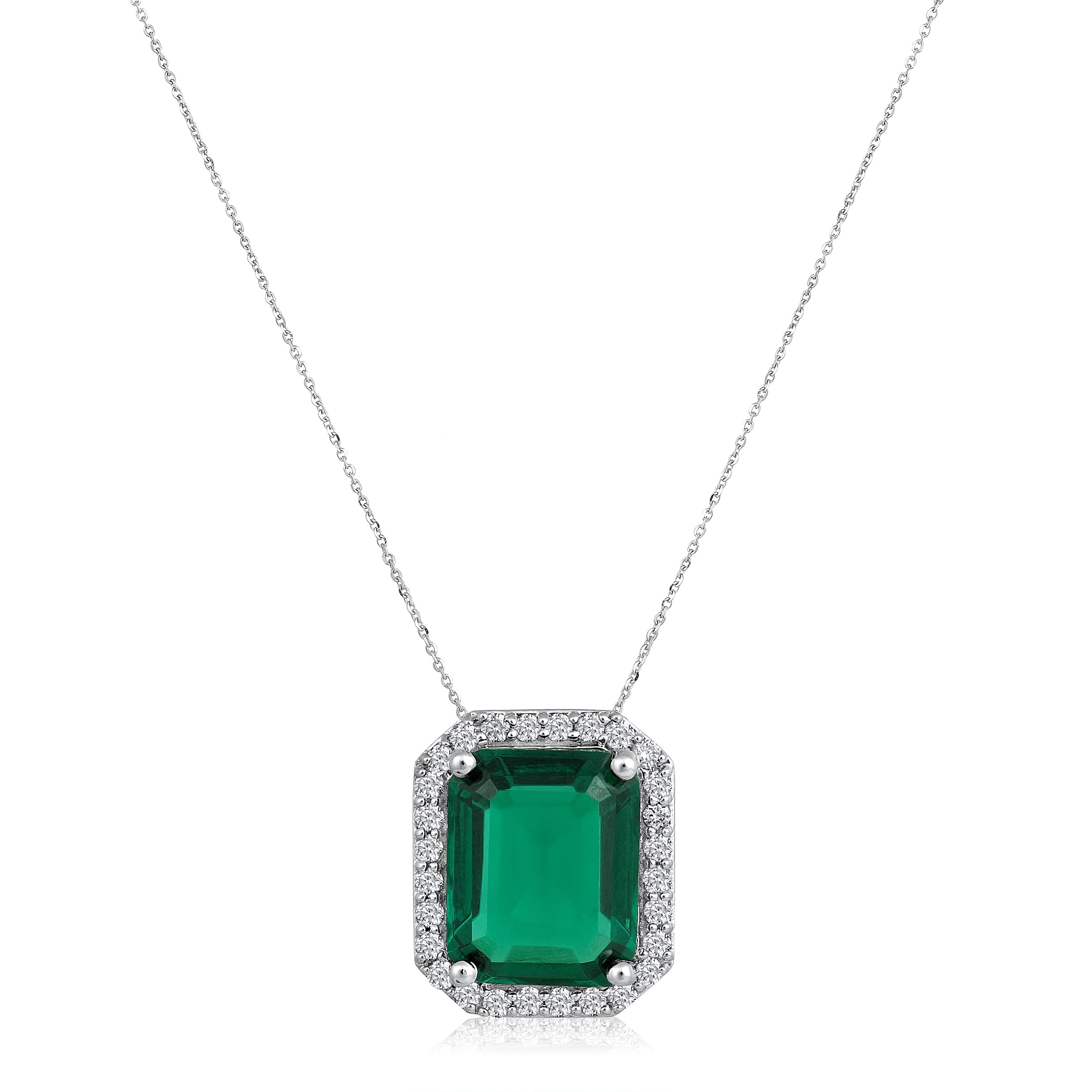 Certified 14K Gold 3.64ct Natural Diamond w/ Simulated Emerald Cut Solitaire Halo White Necklace