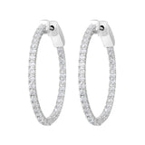Certified 14K Gold 1ct Natural Diamond G-SI Round Inside Out 26mm Hoop White Earrings