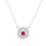 Certified 14K Gold 1.6ct Natural Diamond w/ Simulated Ruby Round Frame White Necklace