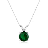Certified 14K Gold 2.9ct Simulated Emerald Round Solitaire Wedding White Necklace