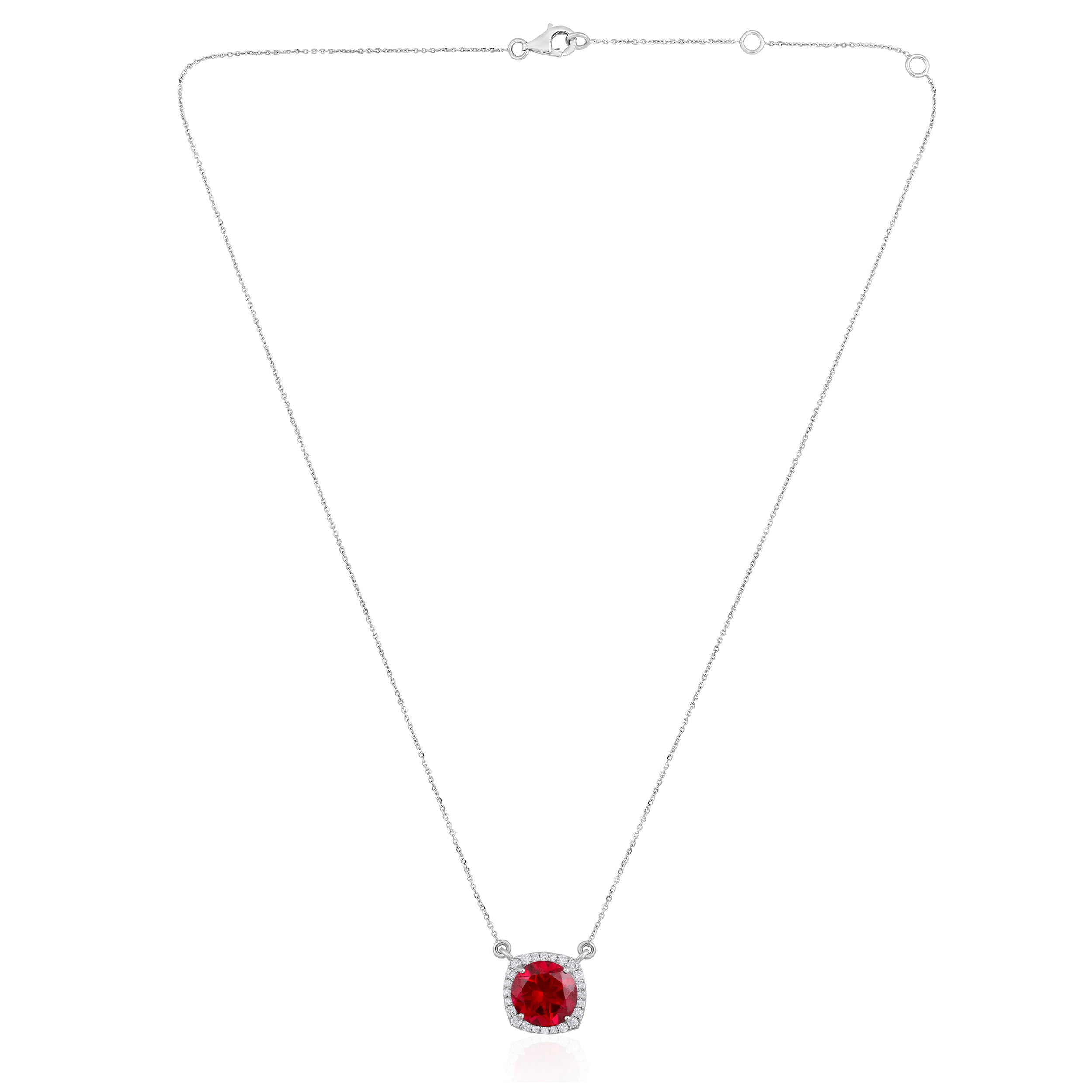Certified 14K Gold 5.6ct Natural Diamond w/ Simulated Ruby Round Solitaire Halo White Necklace