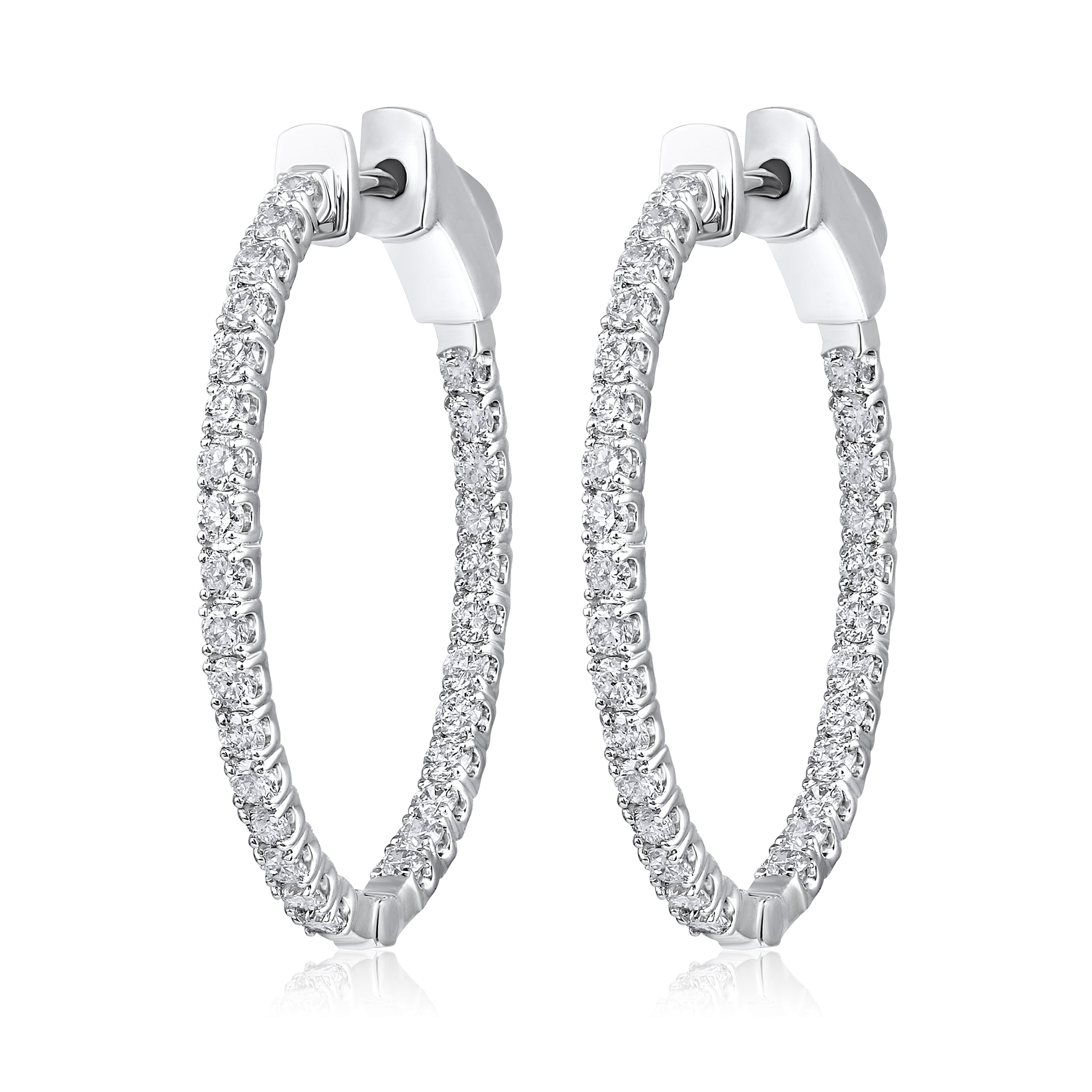 Certified 14K Gold 1ct Natural Diamond G-SI Oval Inside Out 26mm Hoop White Earrings