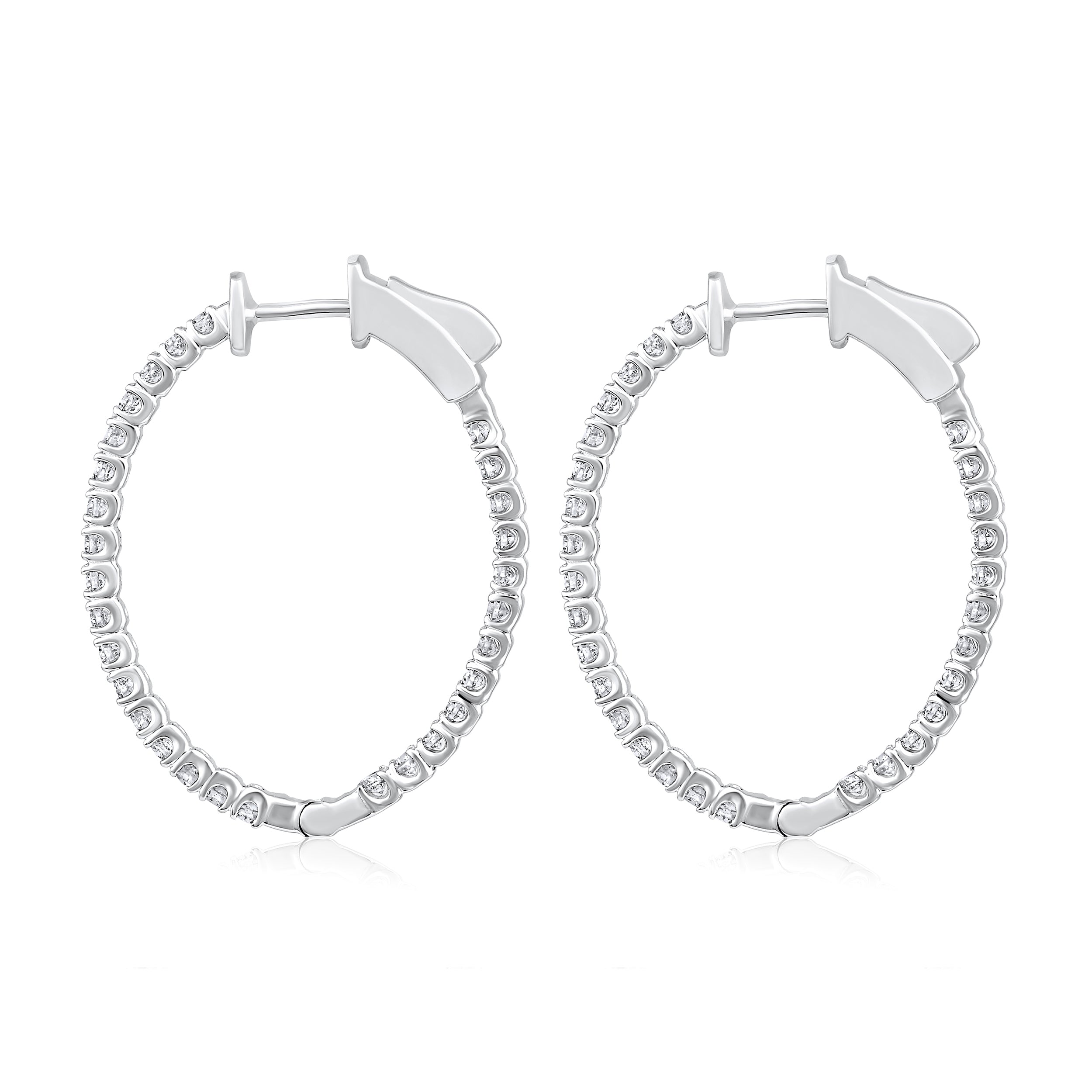 Certified 14K Gold 1ct Natural Diamond G-SI Oval Inside Out 26mm Hoop White Earrings