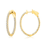 Certified 14K Gold 1ct Natural Diamond G-SI Oval Inside Out 26mm Hoop Yellow Earrings