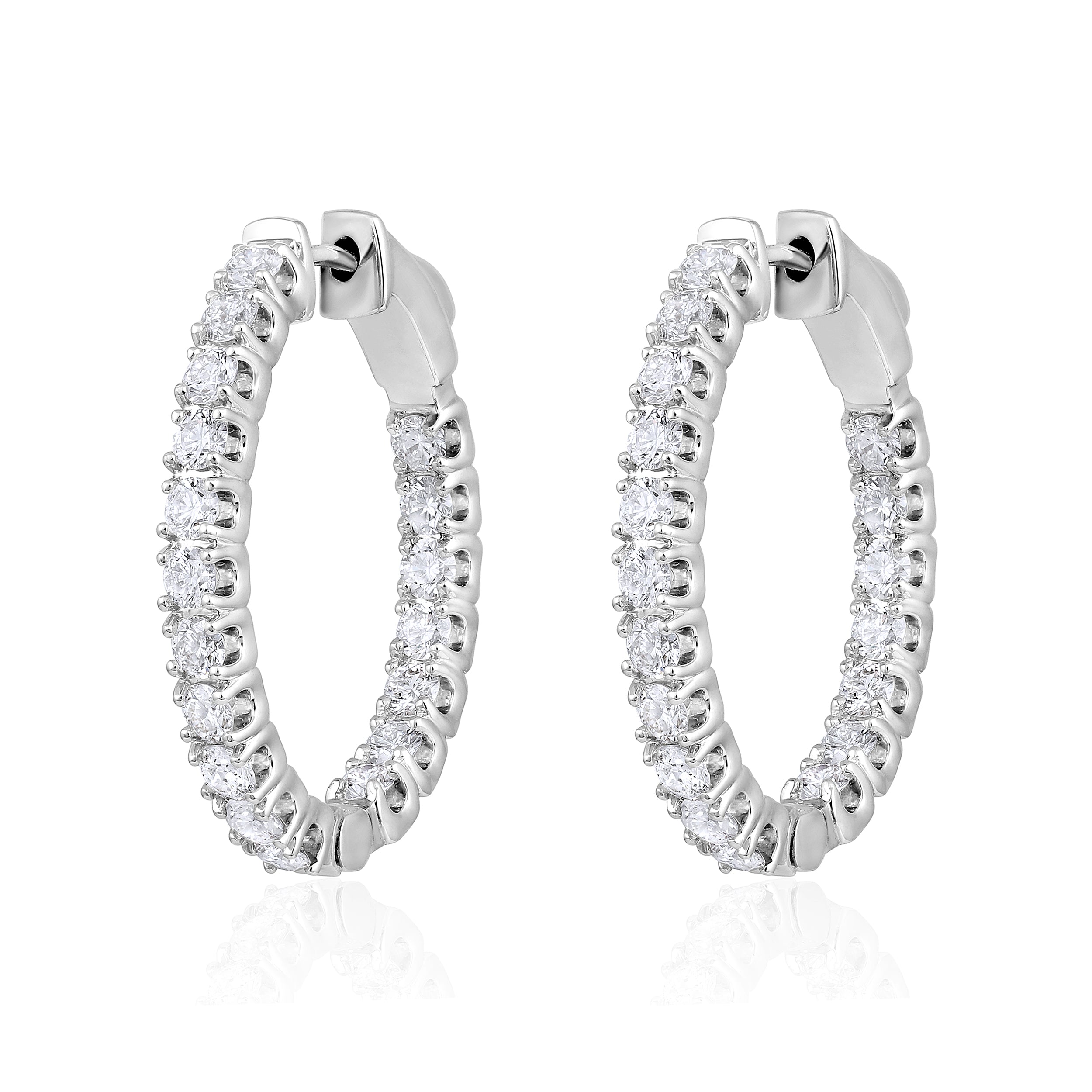 Certified 14K Gold 2ct Natural Diamond G-SI Oval Inside Out 26mm Hoop White Earrings