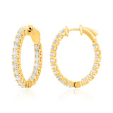Certified 14K Gold 2ct Natural Diamond G-SI Oval Inside Out 26mm Hoop Yellow Earrings
