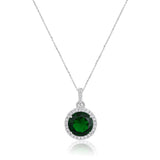 Certified 14K Gold 3.2ct Natural Diamond w Simulated Emerald Round Solitaire Halo White Necklace