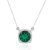 Certified 14K Gold 3.5ct Natural Diamond w Simulated Emerald Round Solitaire Halo White Necklace