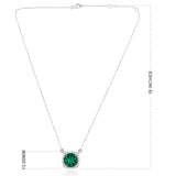 Certified 14K Gold 3.5ct Natural Diamond w Simulated Emerald Round Solitaire Halo White Necklace