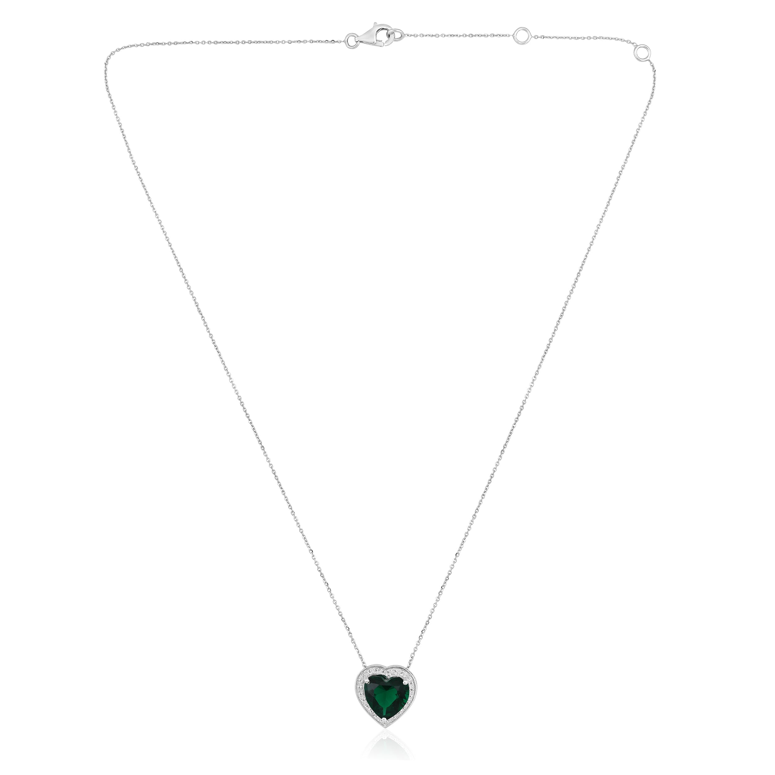 Certified 14K Gold 2.2ct Natural Diamond w Simulated Emerald Heart Solitaire Halo White Necklace