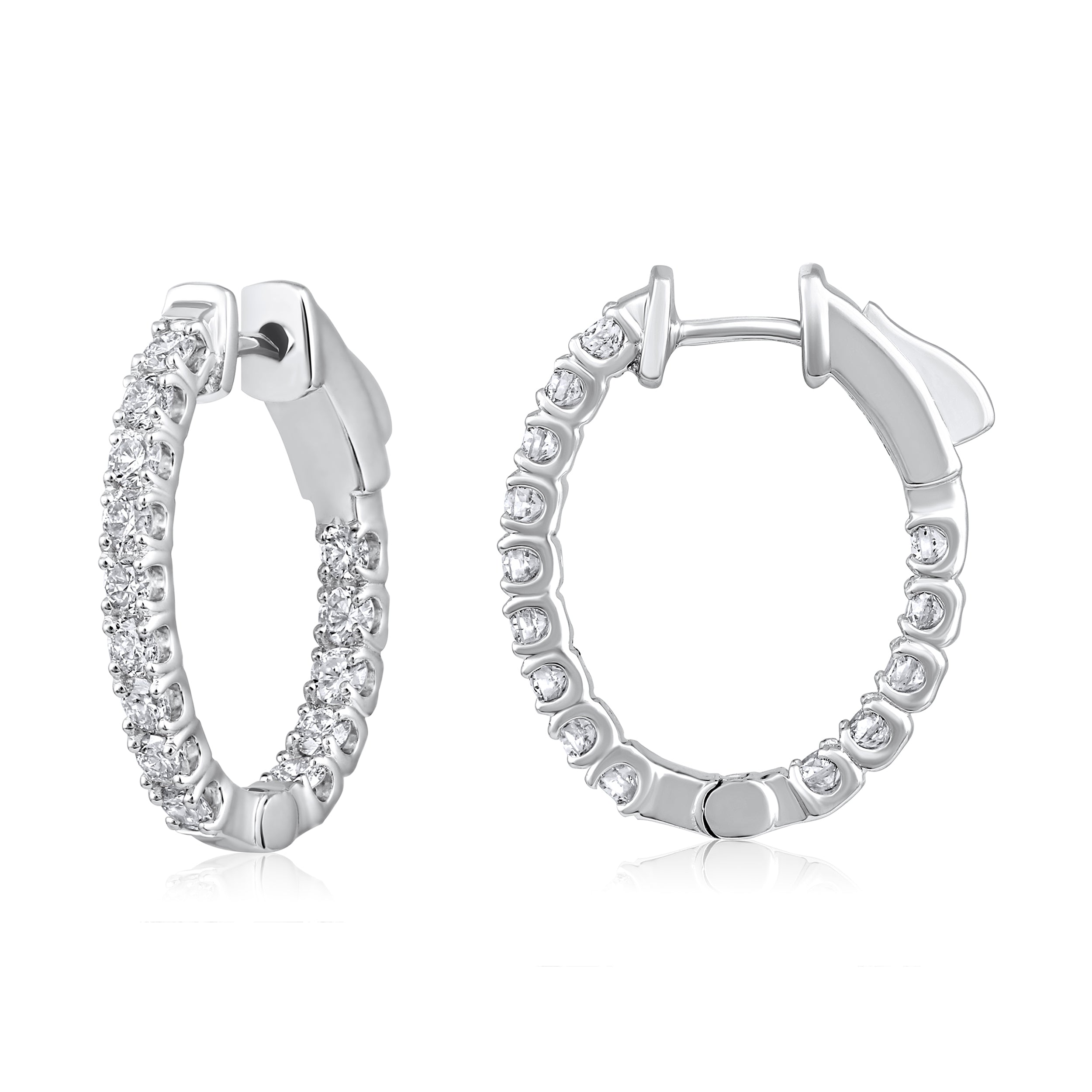 Certified 14K Gold 1ct Natural Diamond G-SI Oval Inside Out 20mm Hoop White Earrings