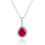 Certified 14K Gold 2.2ct Natural Diamond w/ Simulated Ruby Pear Solitaire White Necklace