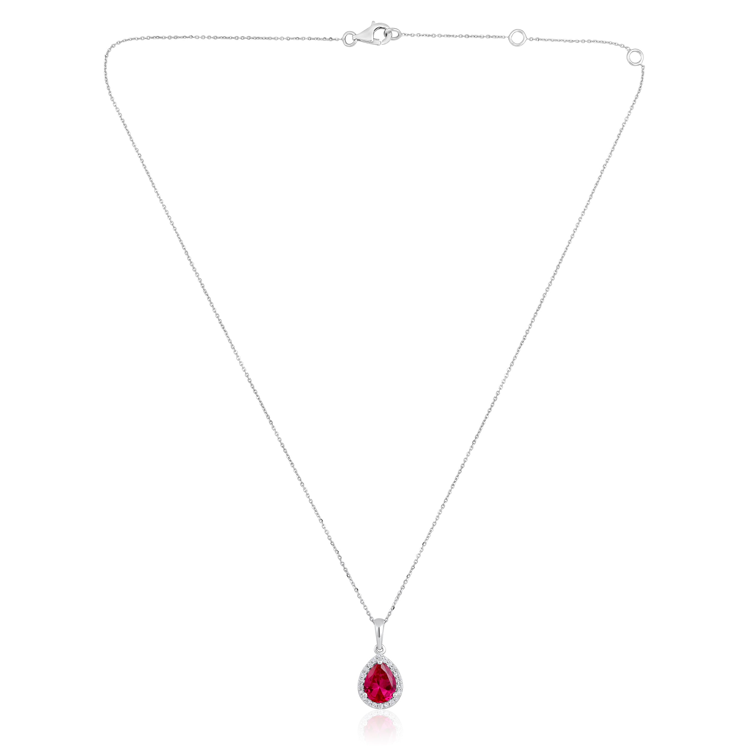 Certified 14K Gold 2.2ct Natural Diamond w/ Simulated Ruby Pear Solitaire White Necklace