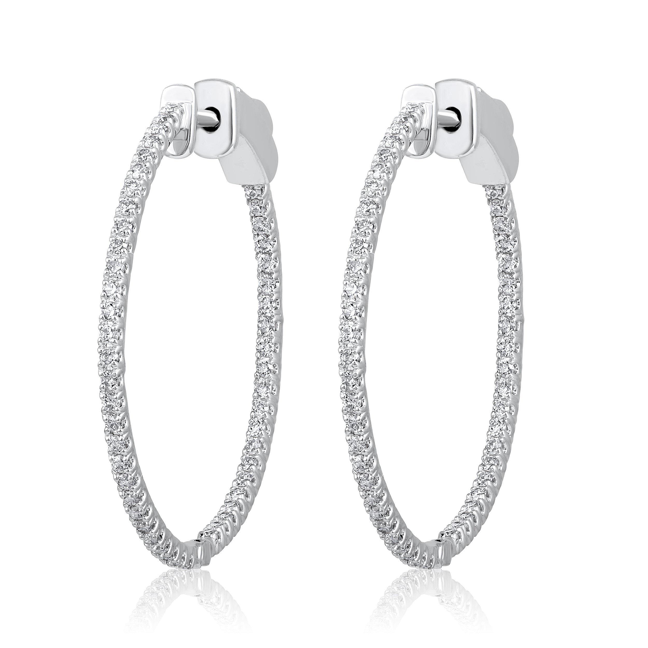 Certified 14K Gold 0.5ct Natural Diamond G-SI Round Inside Out 26mm Hoop White Earrings