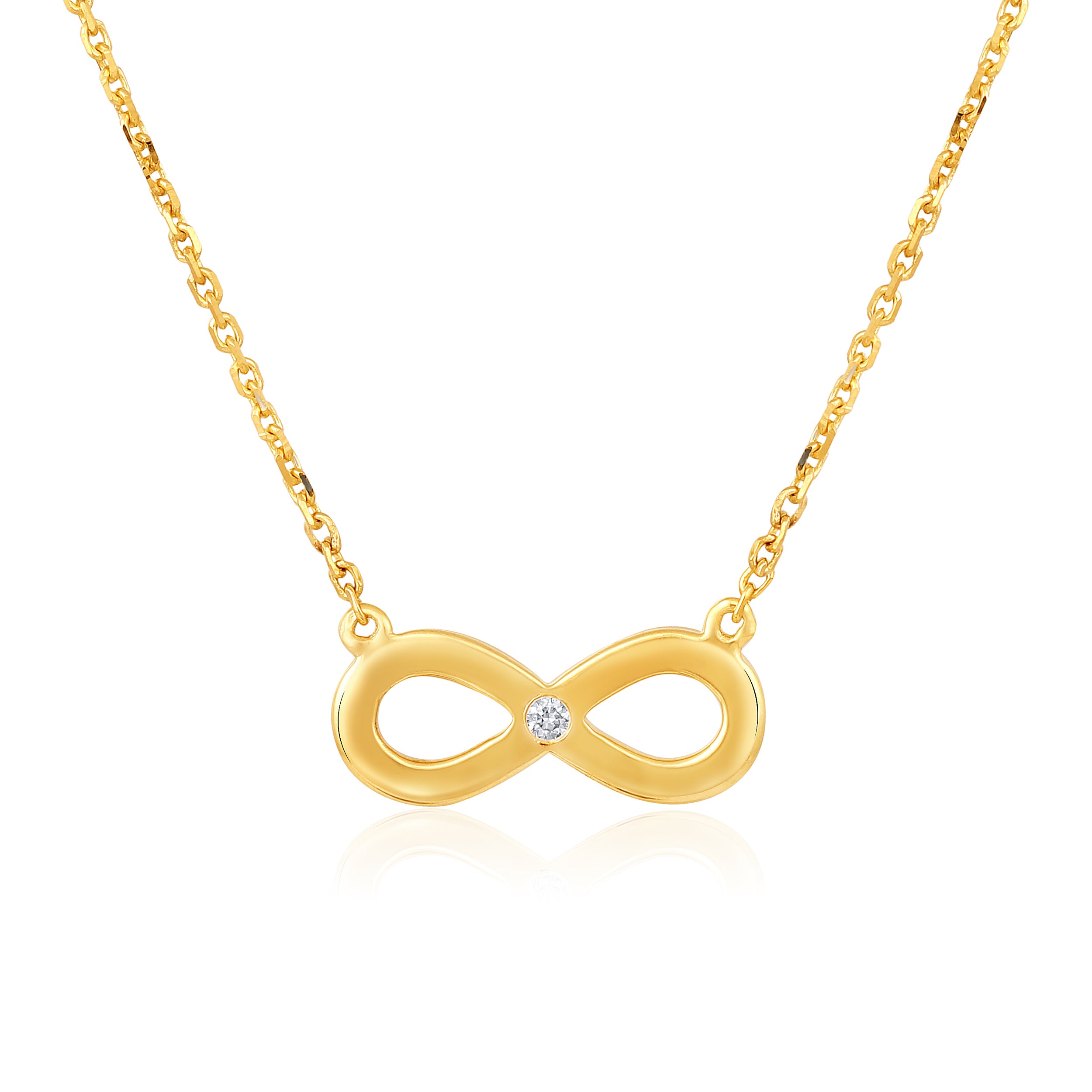 Certified 14K Gold 0.02ct Natural Diamond F-I1 Small Infinity Loop Yellow Necklace