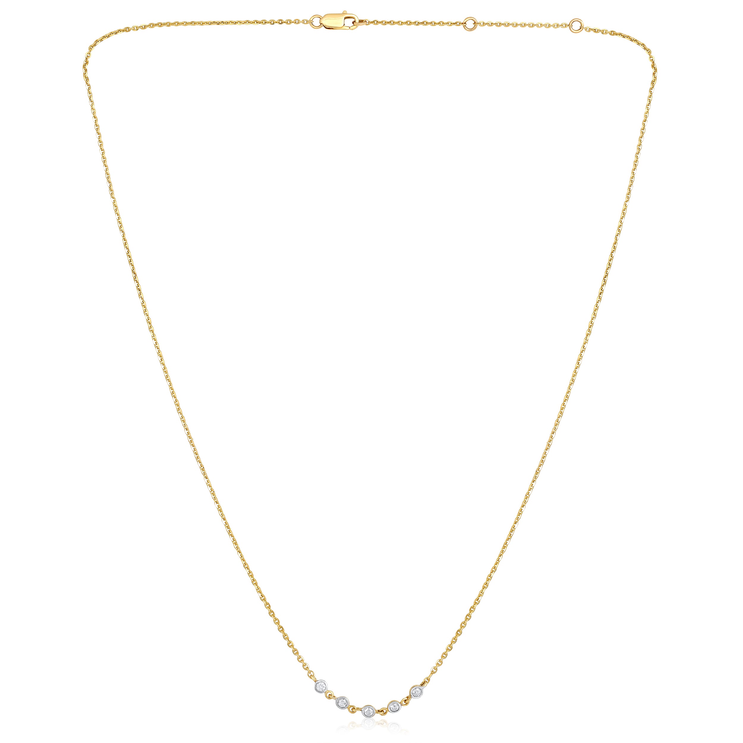 Certified 14K Gold 0.14ct Natural Diamond F-I1 Designer 5 Bezel Yellow Necklace