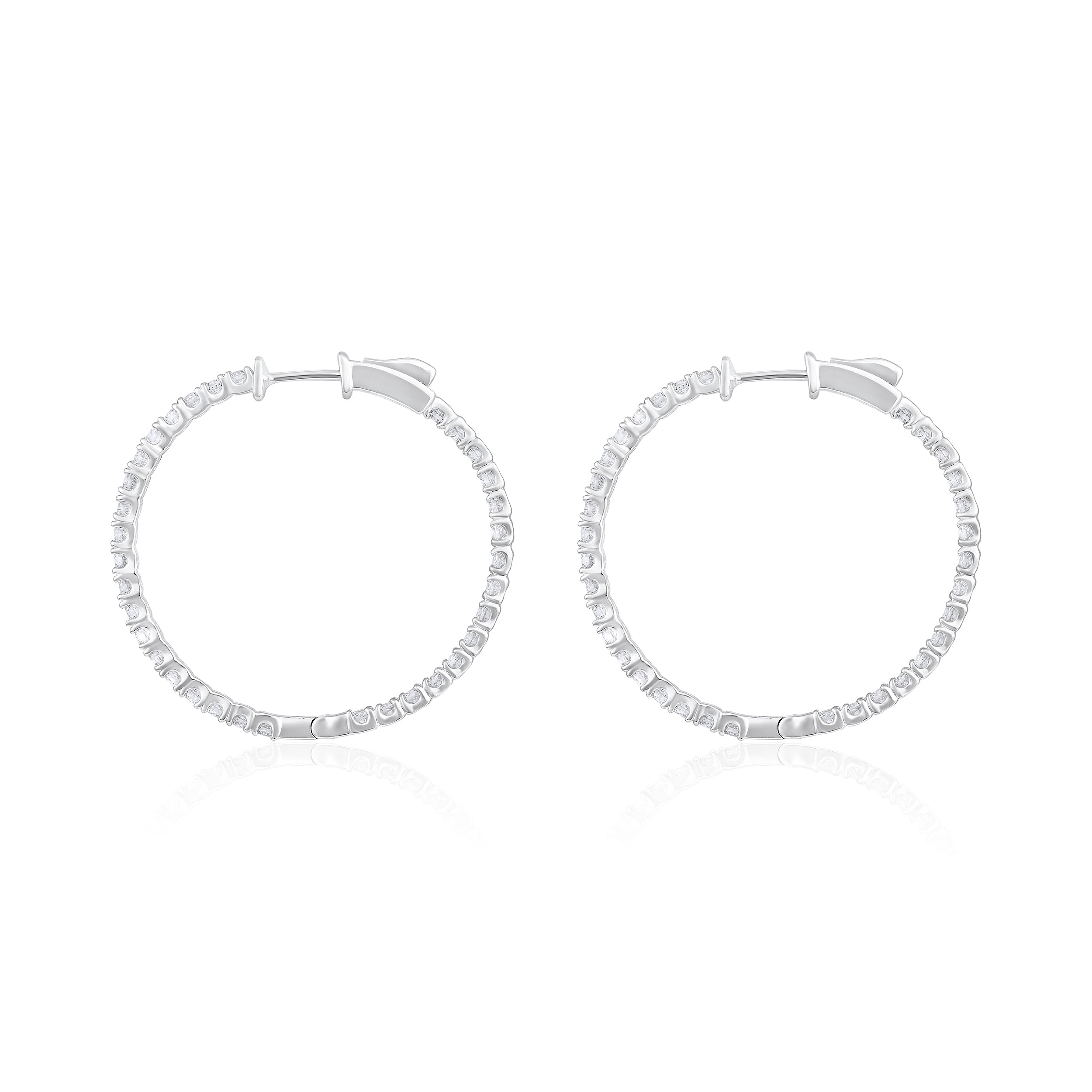 Certified 14K Gold 2ct Natural Diamond G-SI Round Inside Out 32mm Hoop White Earrings