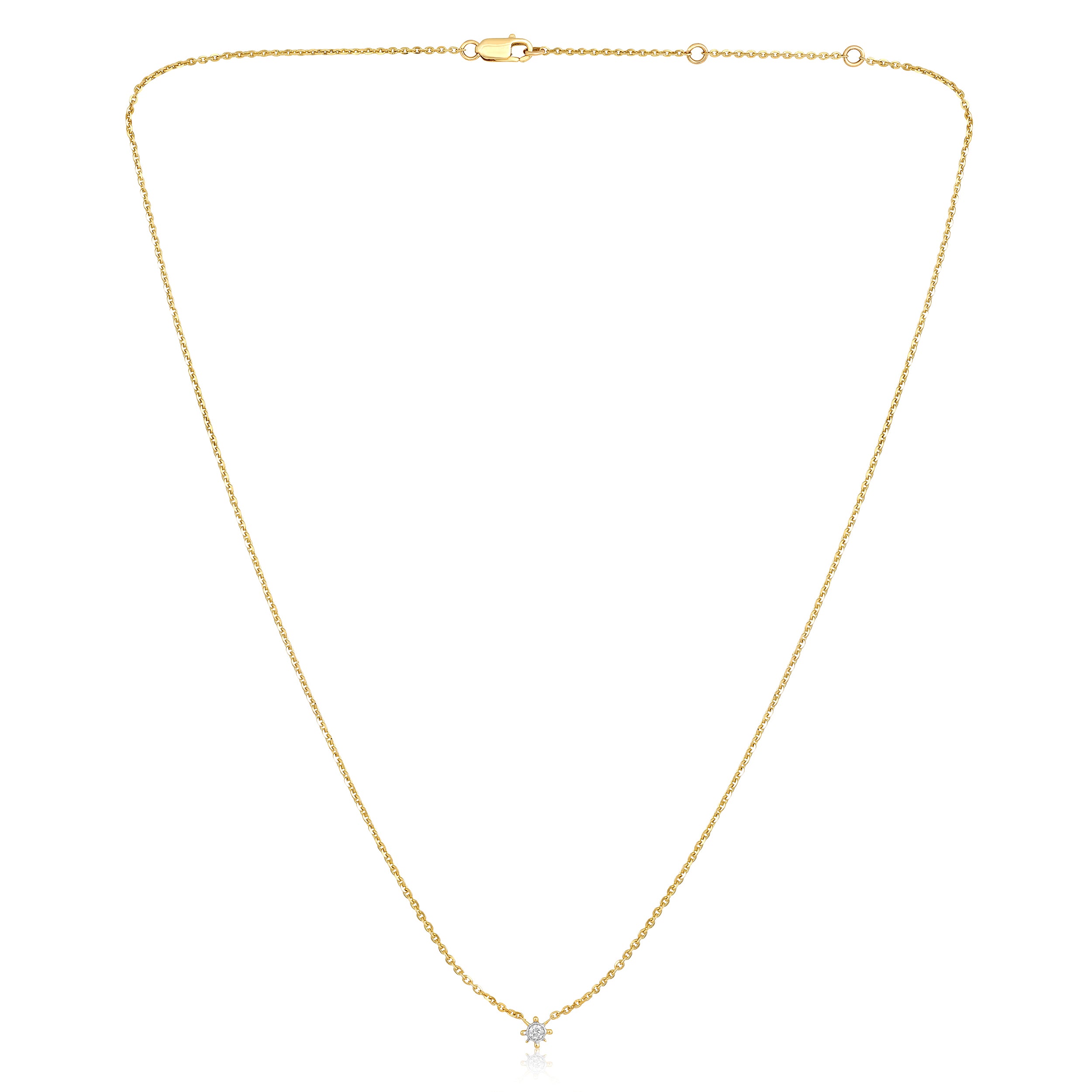Certified 14K Gold 0.04ct Natural Diamond F-SI Small Single Star Yellow Necklace
