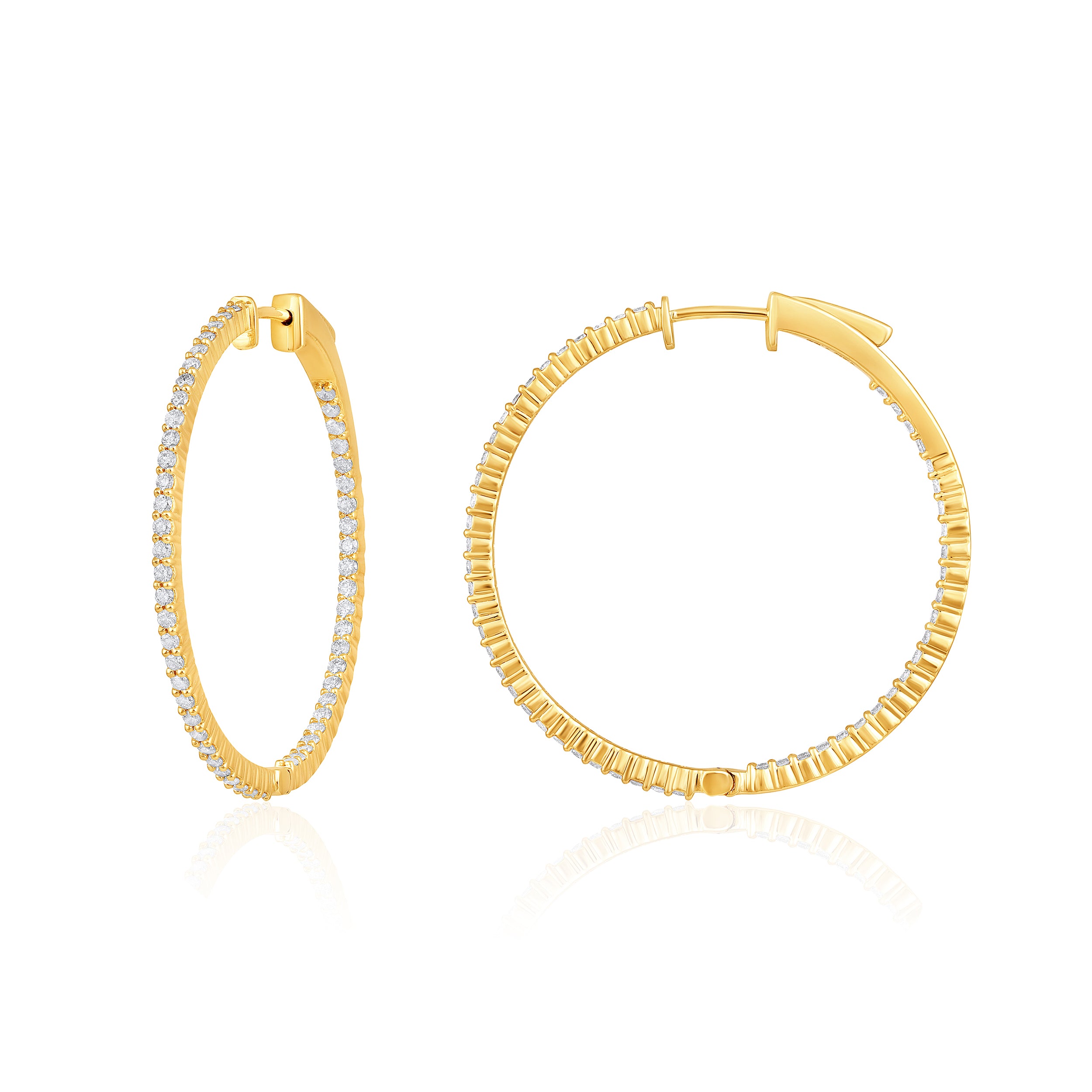 Certified 14K Gold 1.35ct Natural Diamond G-SI Round Inside Outside 37.5mm Hoop Yellow Earrings