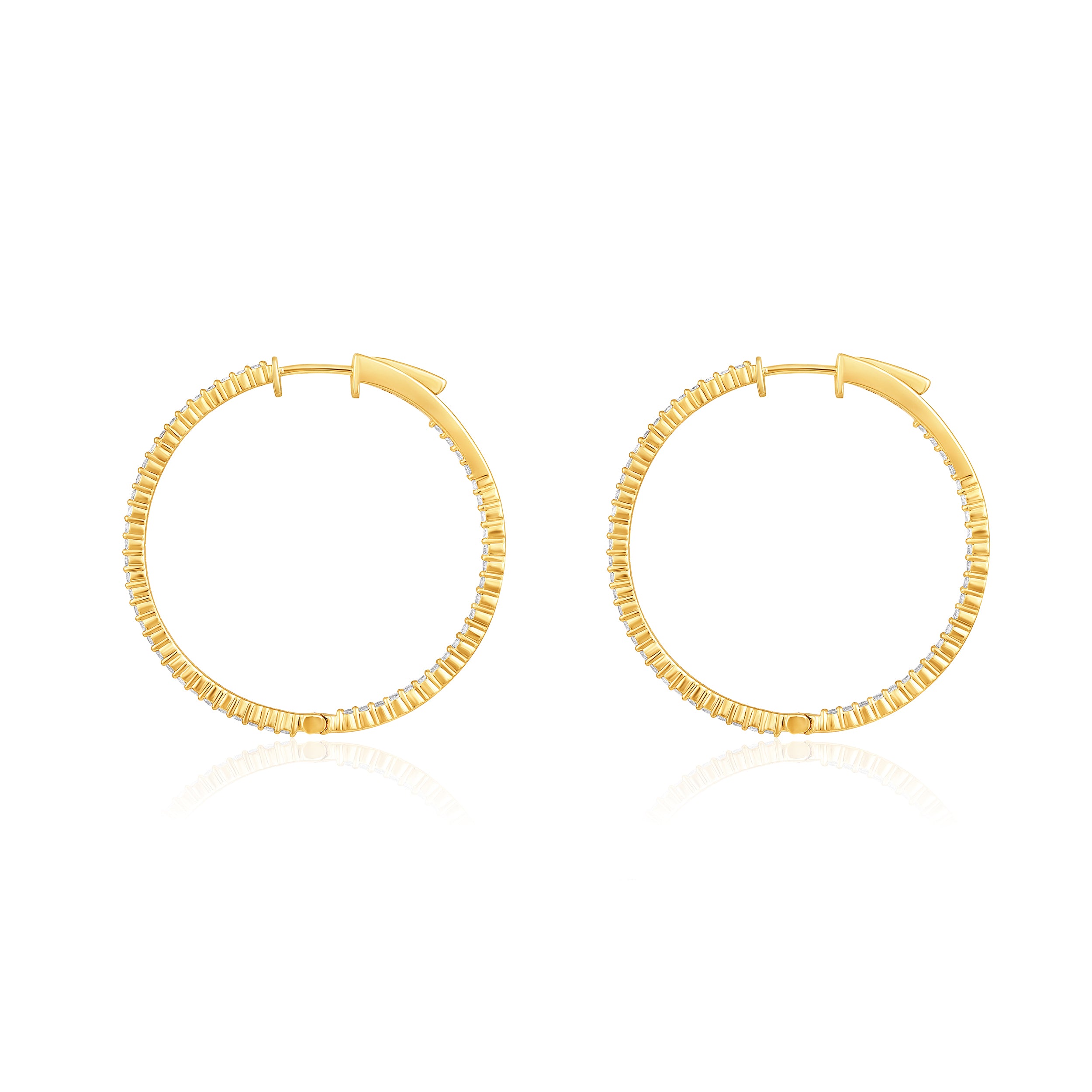 Certified 14K Gold 1.35ct Natural Diamond G-SI Round Inside Outside 37.5mm Hoop Yellow Earrings
