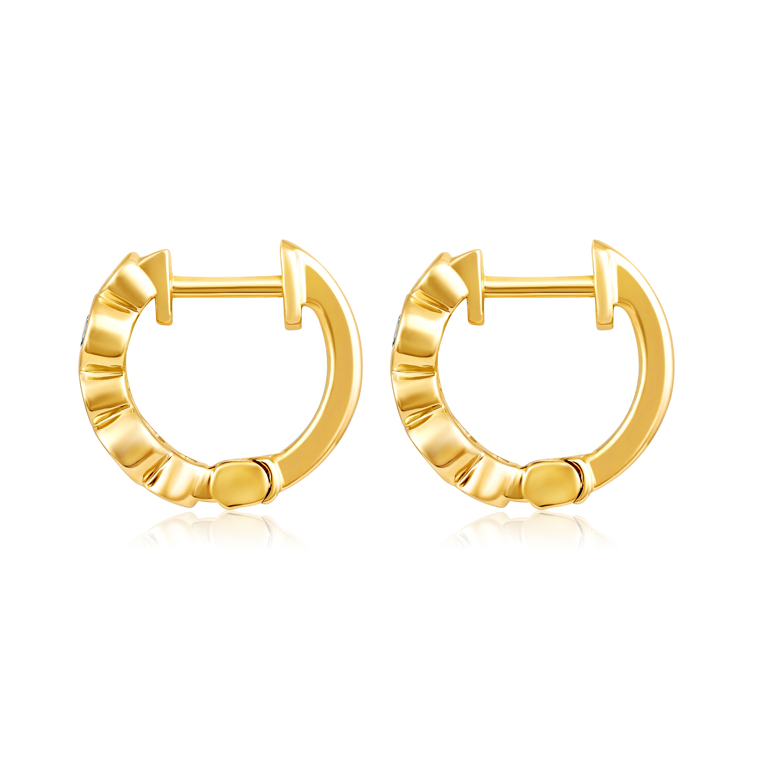 Certified 14K Gold 0.16ct Natural Diamond G-SI Huggie 11mm Hoop Yellow Earrings