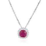 Certified 14K Gold 1.5ct Natural Diamond w/ Simulated Garnet Cushion White Necklace